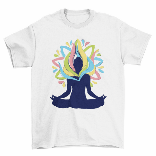 Woman T-Shirt sitting in yoga pose Turquoise Theseus