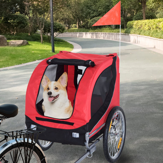 Travel - PawHut Foldable Pet Bike Trailer Dog Cat Travel Bicycle Carrier, Red Taupe Shadow