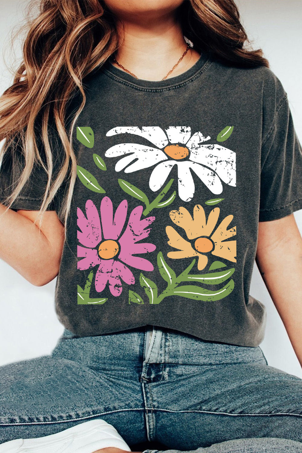 Flower Graphic Round Neck Short Sleeve T-Shirt Trendsi