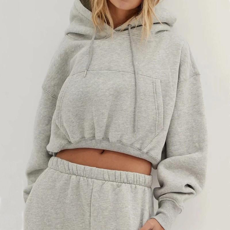 Hoodies Fleece Cropped Hooded Sweatshirt Front Pockets Women Elastic Magenta Angel