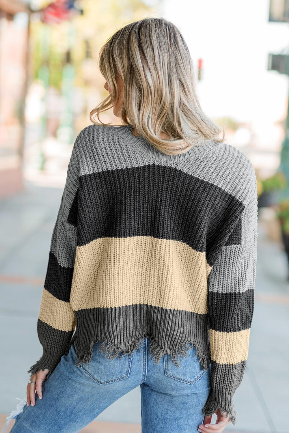 Fashion Gray Colorblock Distressed Sweater Teal Demeter