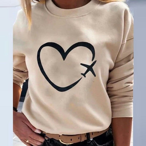 Women Colorful Heart Print Hoodie Sweatshirt Silver Sam