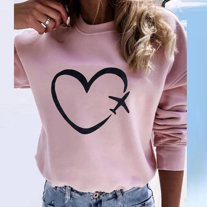 Women Colorful Heart Print Hoodie Sweatshirt Silver Sam