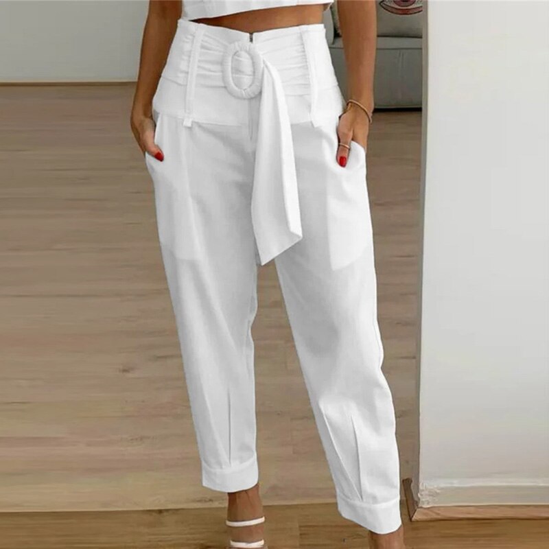 Casual Lace-up Straight Long Trousers Silver Sam