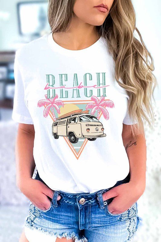 Beach Babe Graphic print womens T-shirt Sky Thistle
