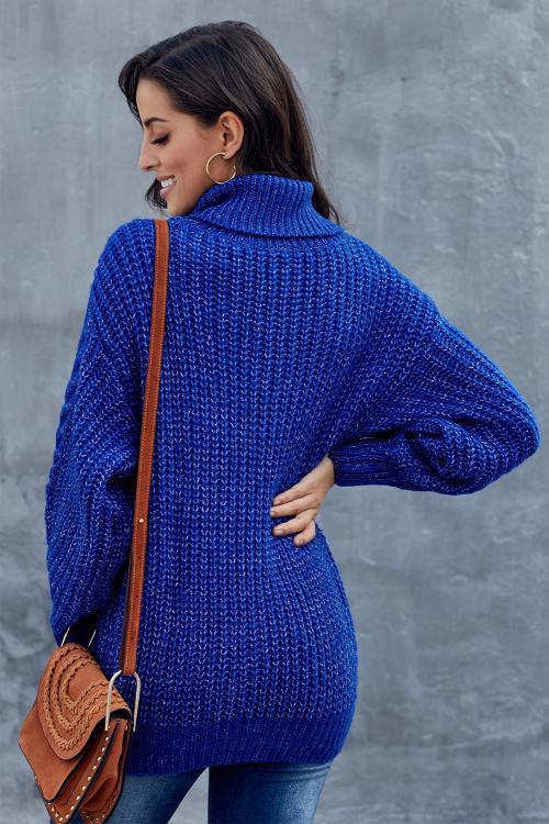 Blue Chunky Turtleneck Knitted Sweater Teal Demeter