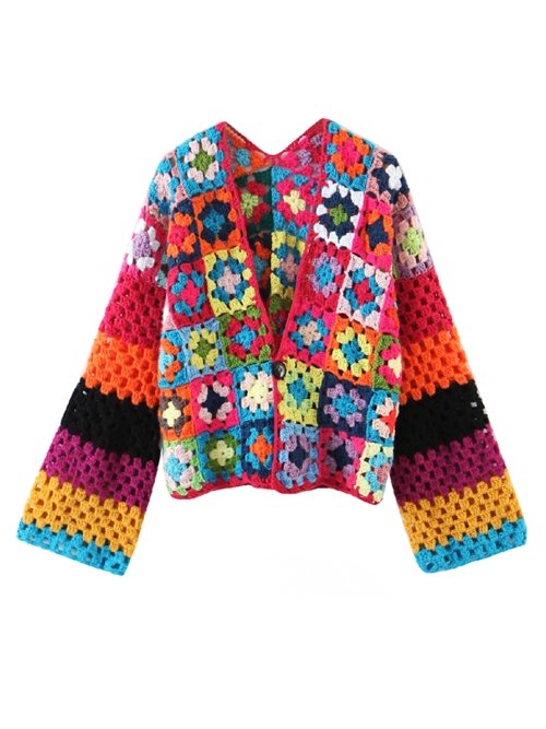 BOHO Plaid Flower Hand Made Crochet Cardigan - Ecombran Limited
