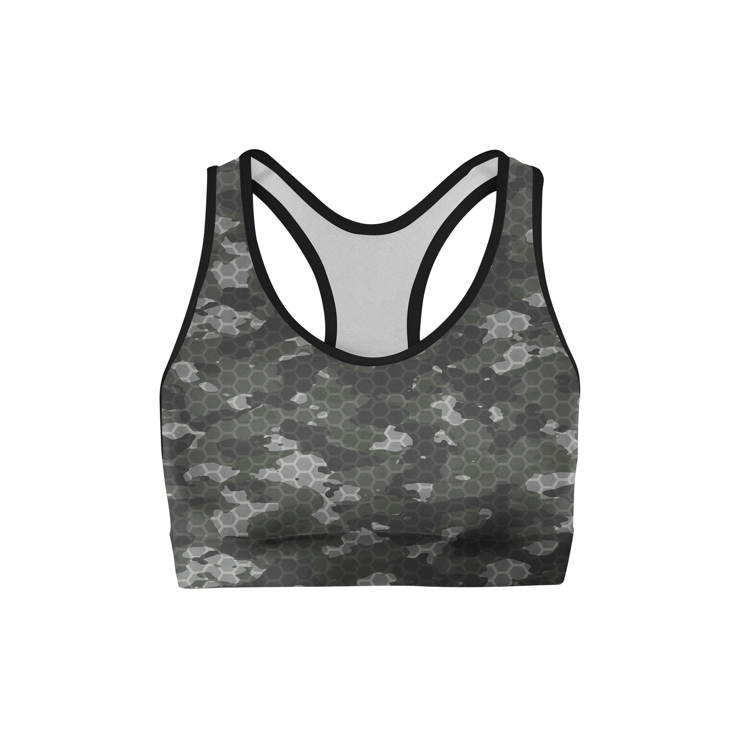 Black Hex Camo Sports Bra Orange Poppy