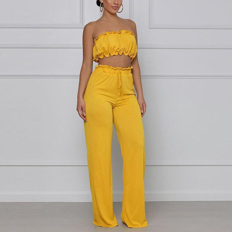 Casual Chic Suits Tube Top & High Waist Loose Pants Set Magenta Angel