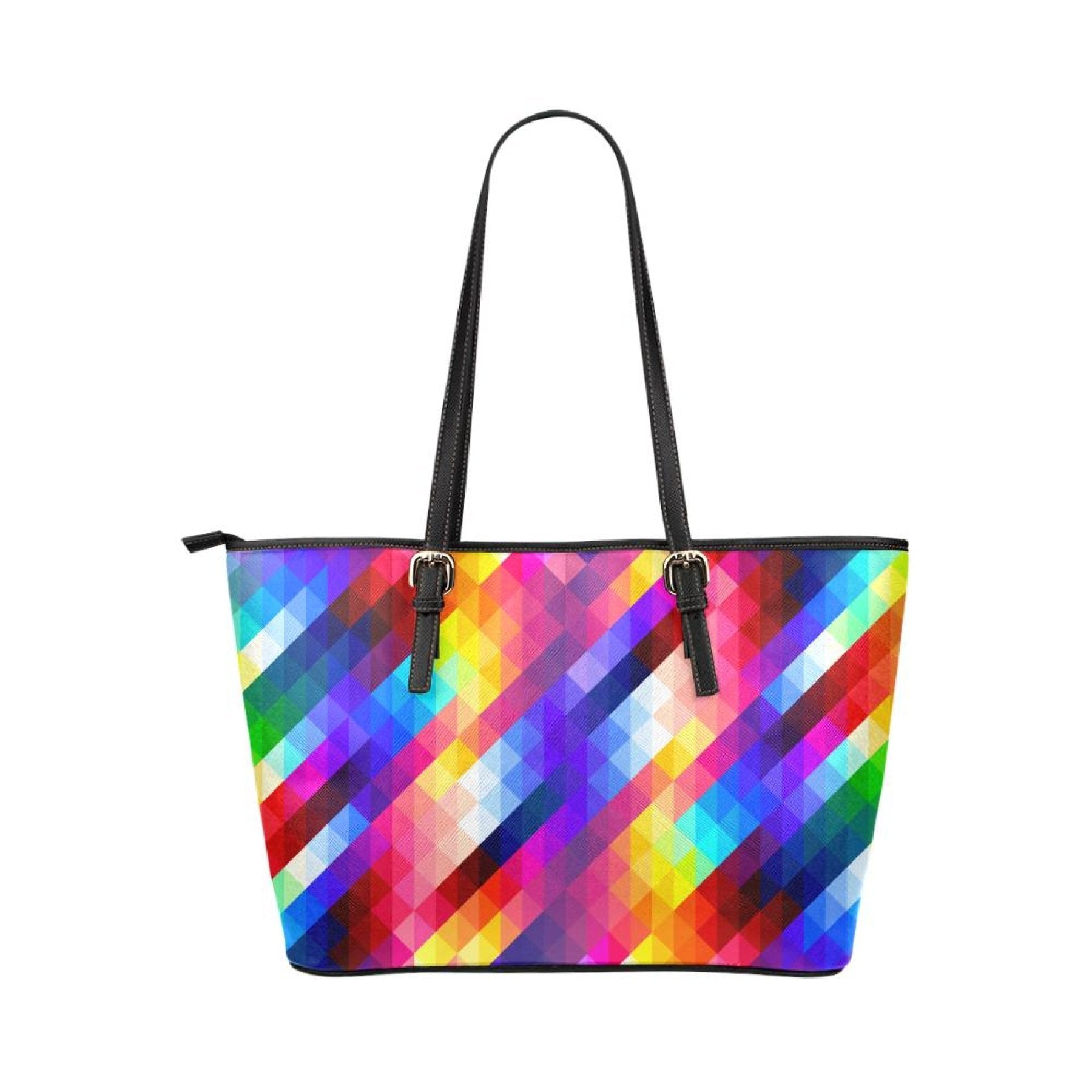 Women's Leather Tote Bag, Multicolor Grid Double Handle Handbag Grey Coco