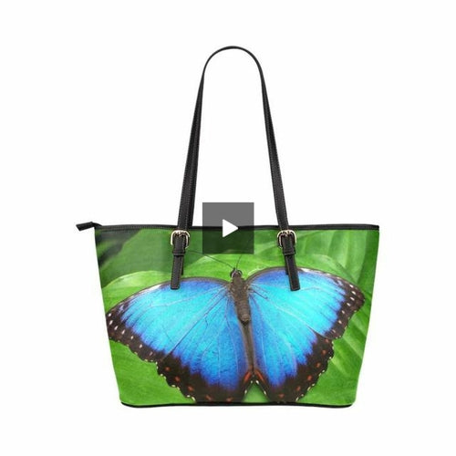 Tote Bag - Vibrant Blue Butterfly Print - Double Handle Large Bag Grey Coco