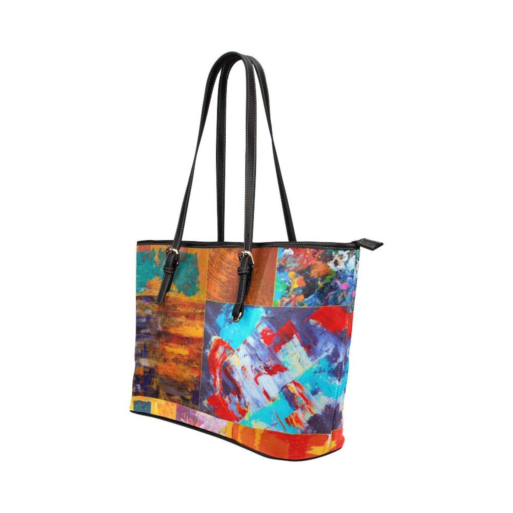 Shoulder Bag - Abstract Mixed Color Style Large Leather Tote Bag Grey Coco