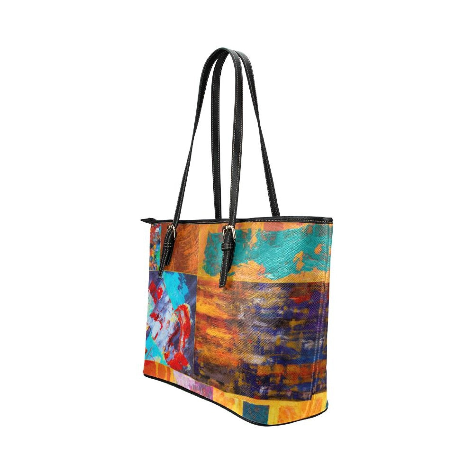 Shoulder Bag - Abstract Mixed Color Style Large Leather Tote Bag Grey Coco
