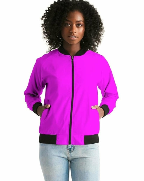 Uniquely You Hot Pink Womens Bomber Jacket Grey Coco