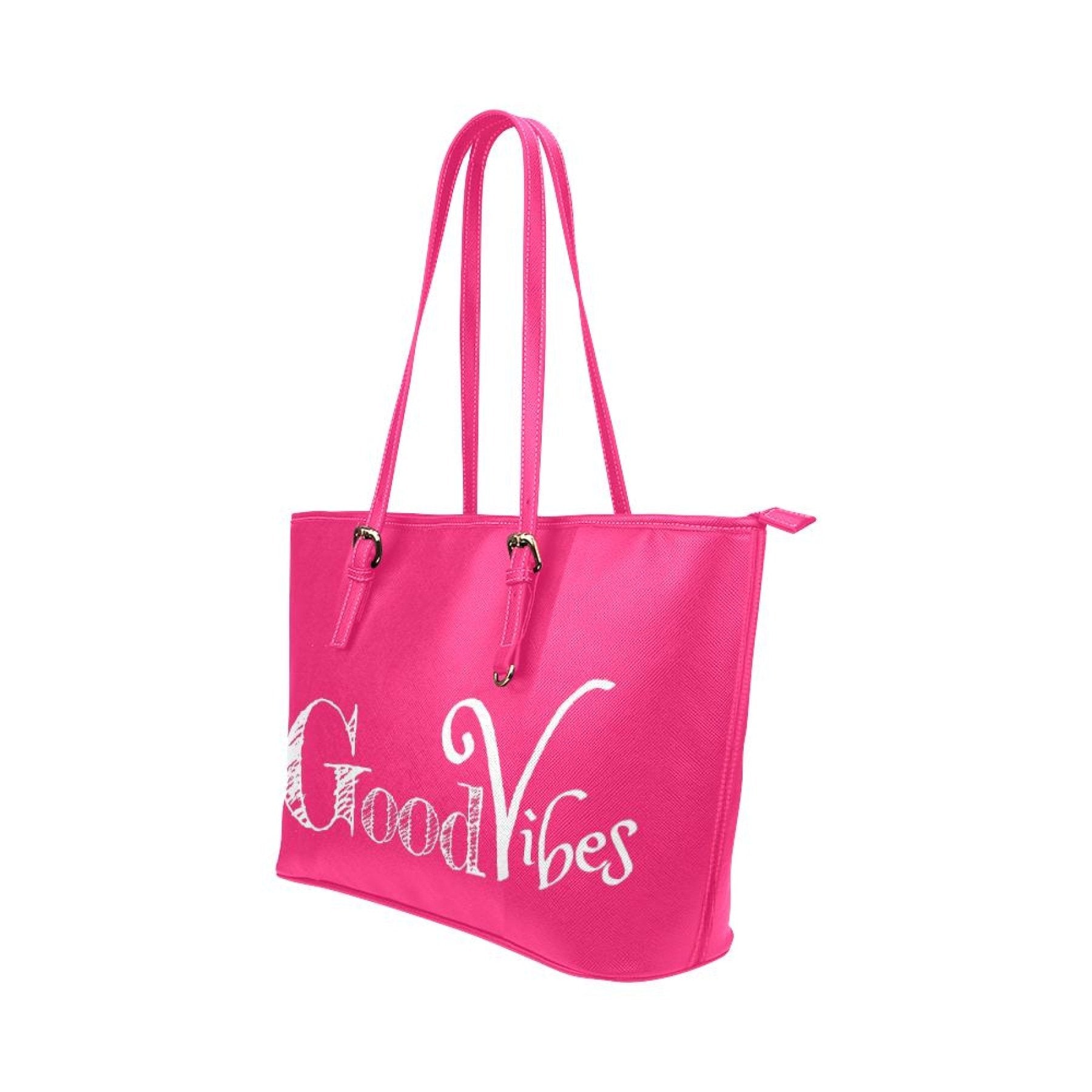 Shoulder Bag - Pink Good Vibes Graphic Style Large Leather Tote Bag Grey Coco